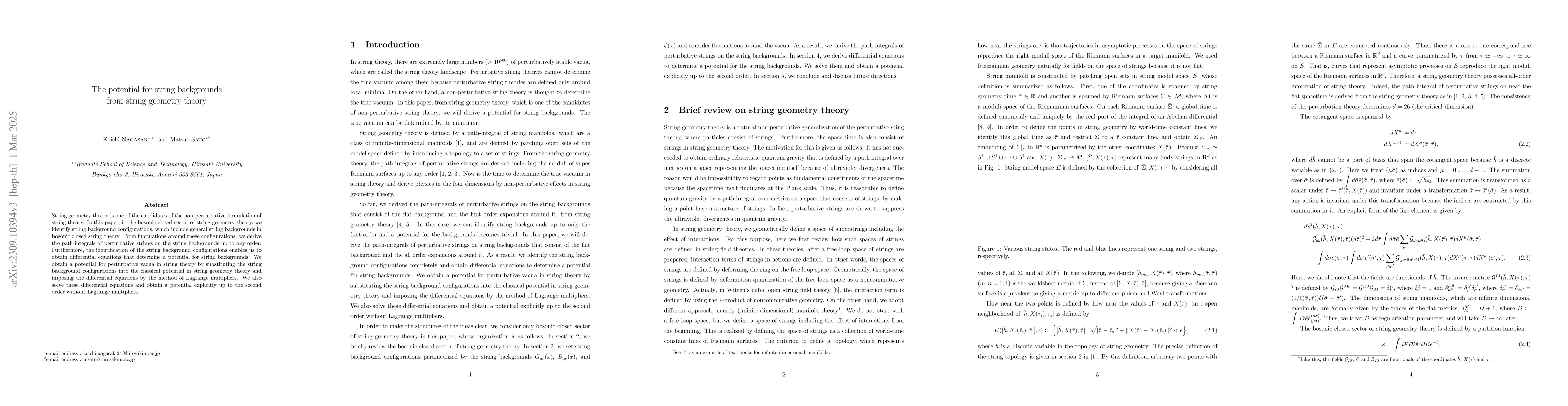 Thumbnail for The effective potential for string backgrounds from string geometry
  theory