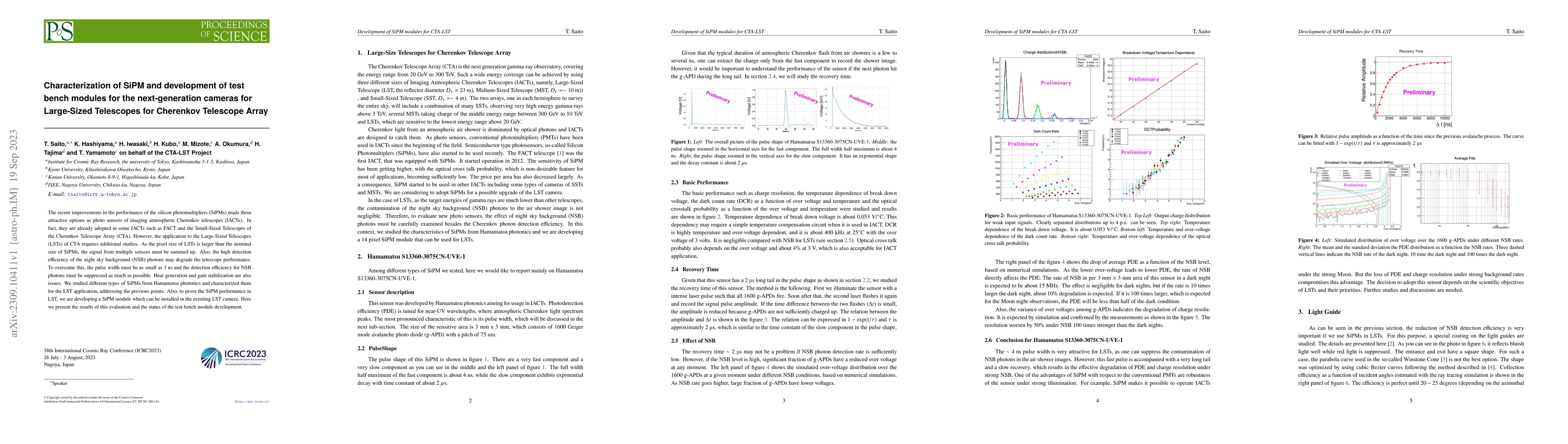 Thumbnail for Characterization of SiPM and development of test bench modules for the
  next-generation cameras for Large-Sized Telescopes for Cherenkov Telescope
  Array