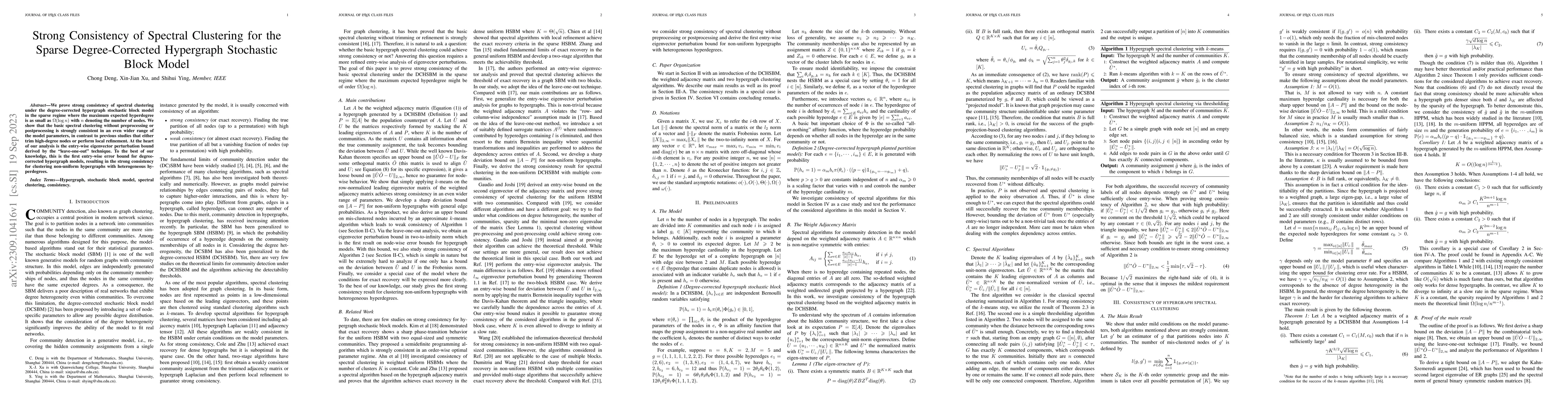 Thumbnail for Strong Consistency of Spectral Clustering for the Sparse
  Degree-Corrected Hypergraph Stochastic Block Model