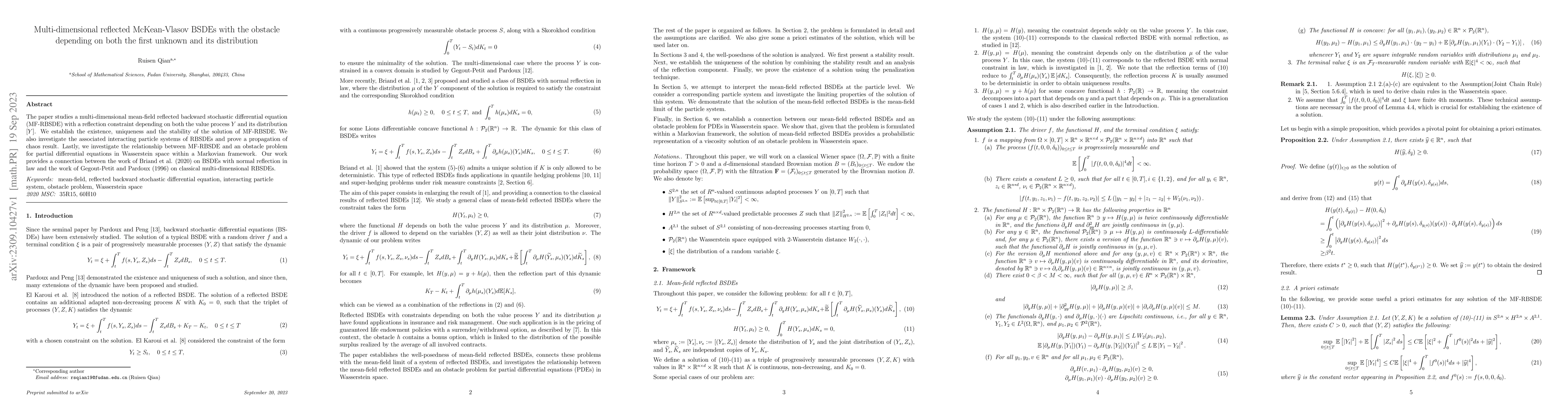 Thumbnail for Multi-dimensional reflected McKean-Vlasov BSDEs with the obstacle
  depending on both the first unknown and its distribution