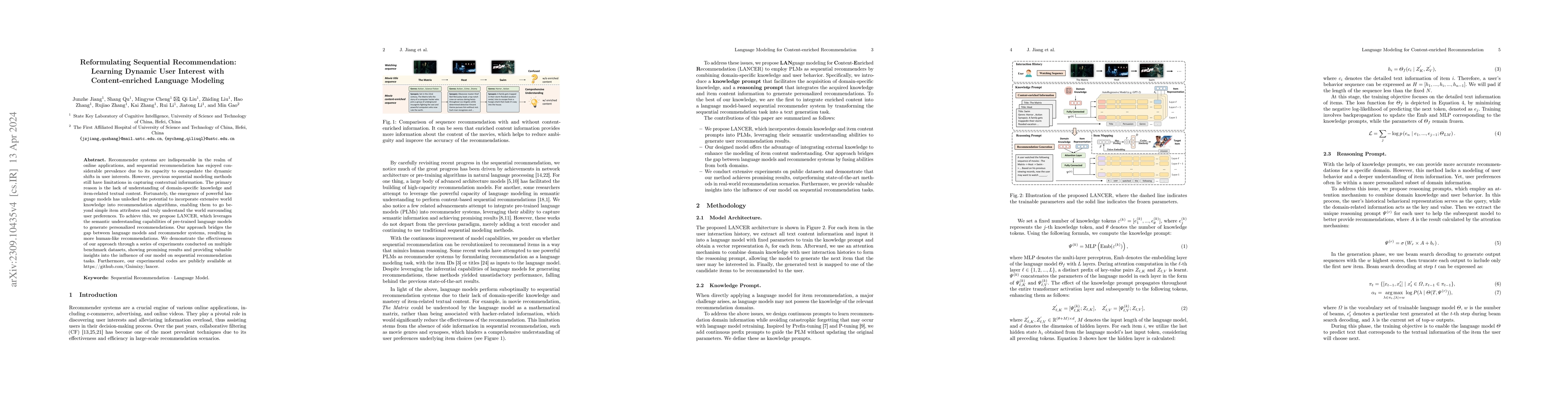 Thumbnail for Reformulating Sequential Recommendation: Learning Dynamic User Interest
  with Content-enriched Language Modeling