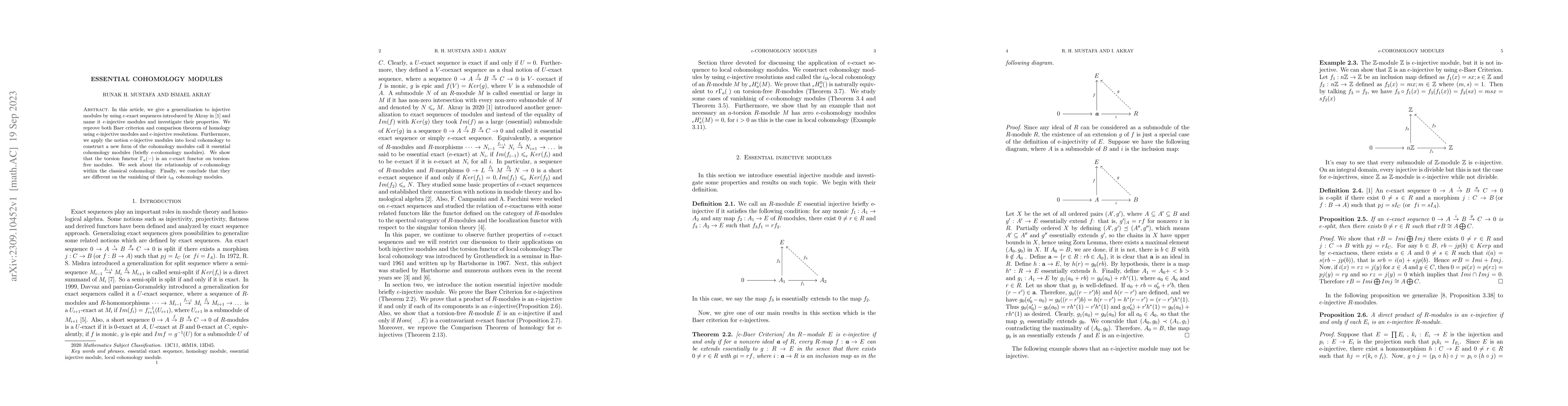 Thumbnail for Essential cohomology modules