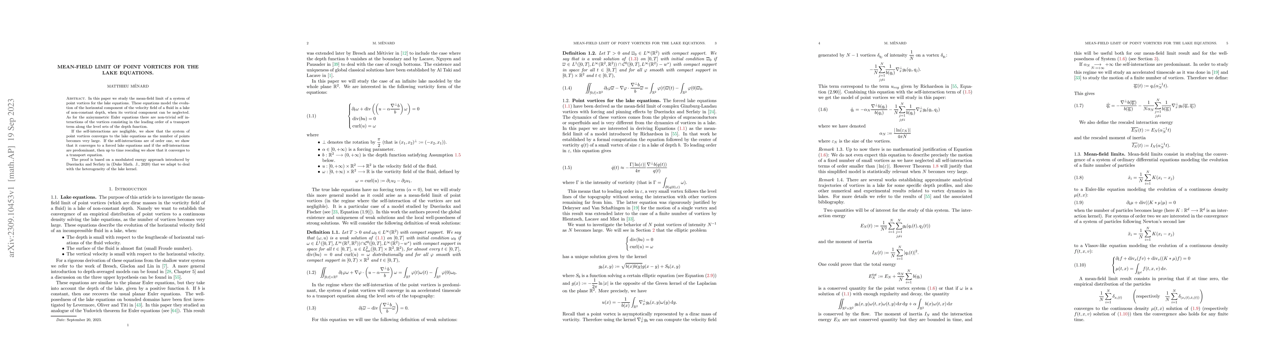 Thumbnail for Mean-Field Limit of Point Vortices for the Lake Equations