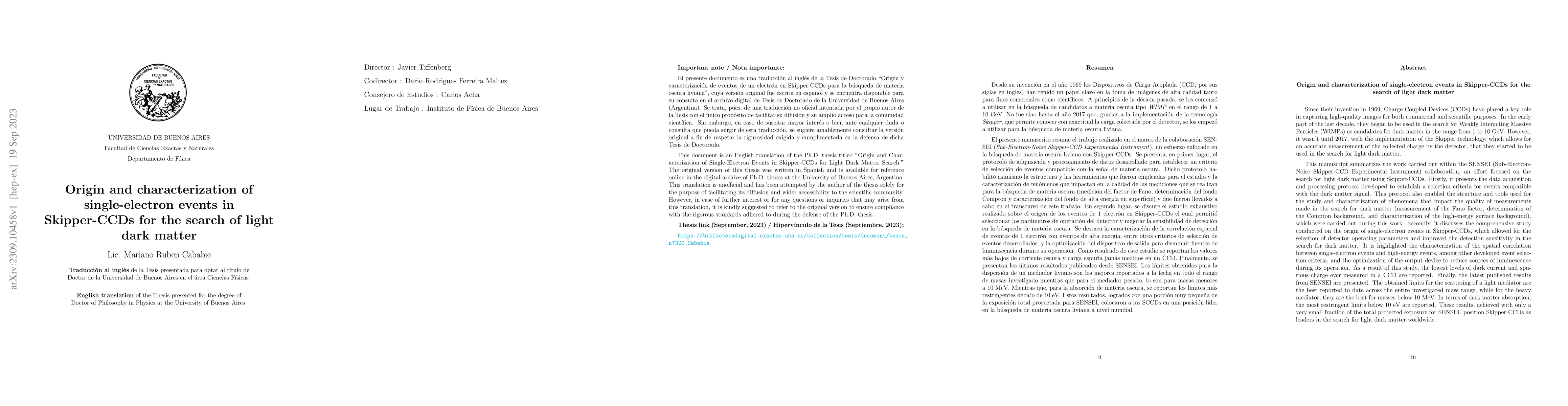 Thumbnail for Origin and characterization of single-electron events in Skipper-CCDs
  for light dark matter searches