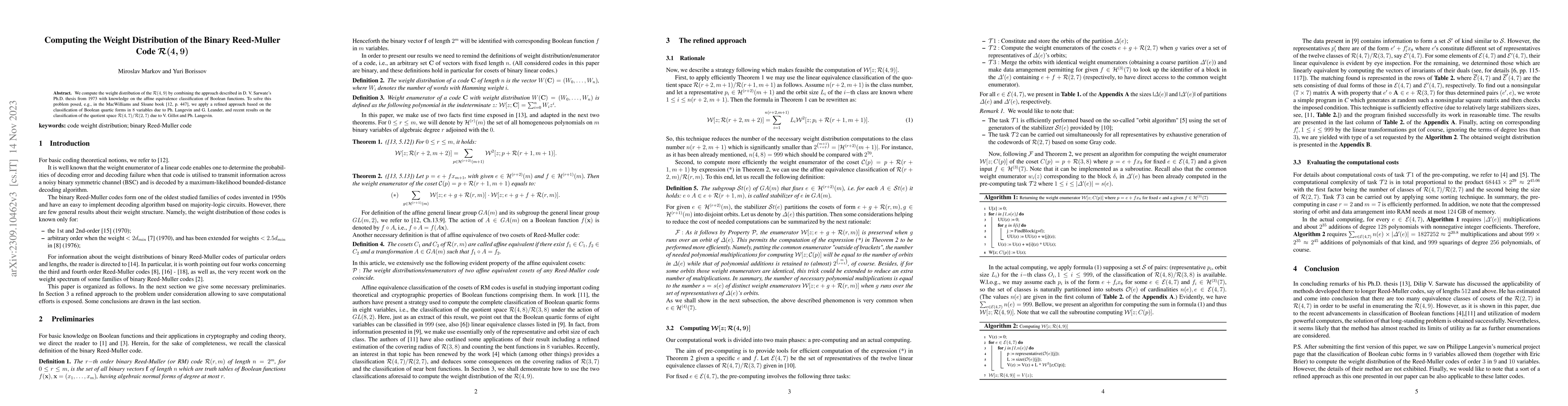 Thumbnail for Computing the Weight Distribution of the Binary Reed-Muller Code
  ${\mathcal R} (4,9)$