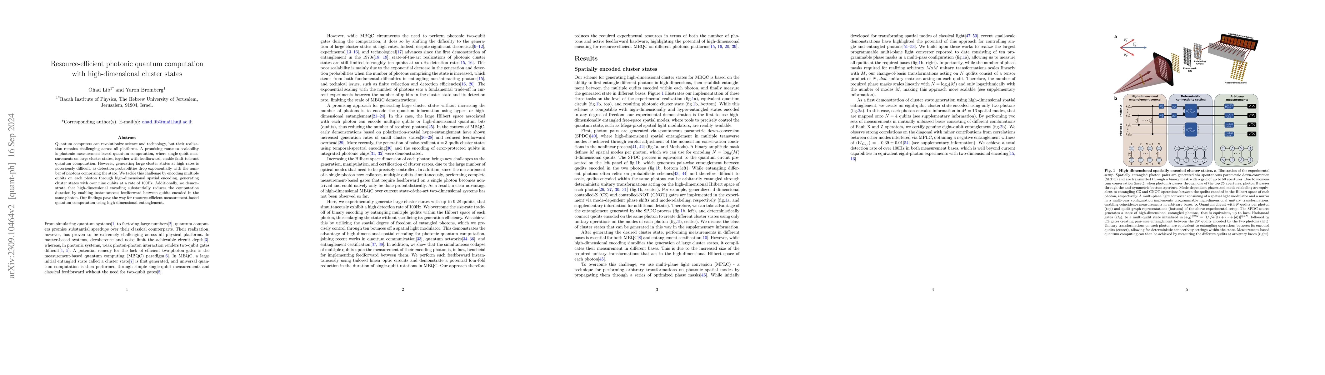 Thumbnail for Resource-efficient photonic quantum computation with high-dimensional
  cluster states