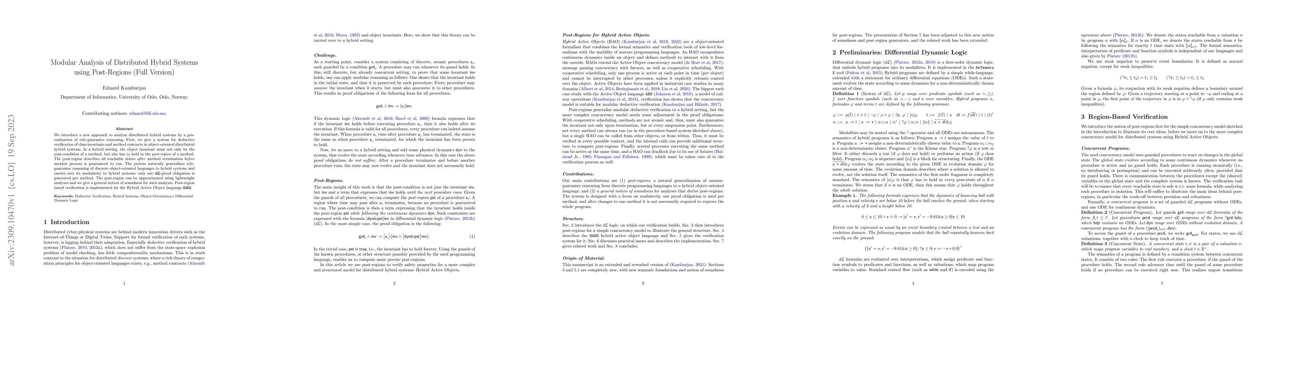 Thumbnail for Modular Analysis of Distributed Hybrid Systems using Post-Regions (Full
  Version)