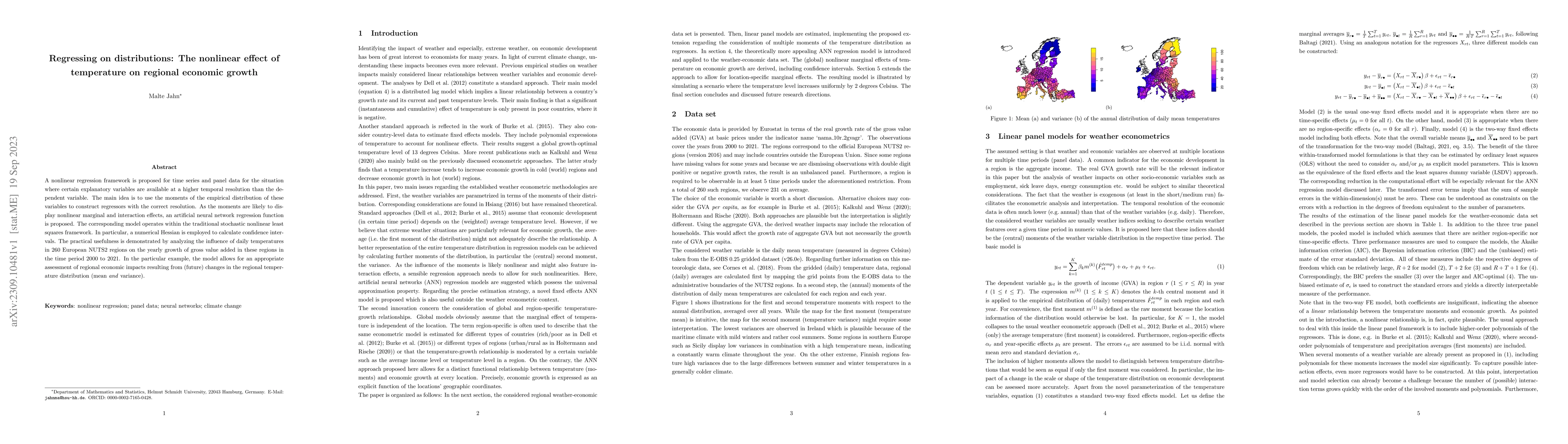 Thumbnail for Regressing on distributions: The nonlinear effect of temperature on
  regional economic growth