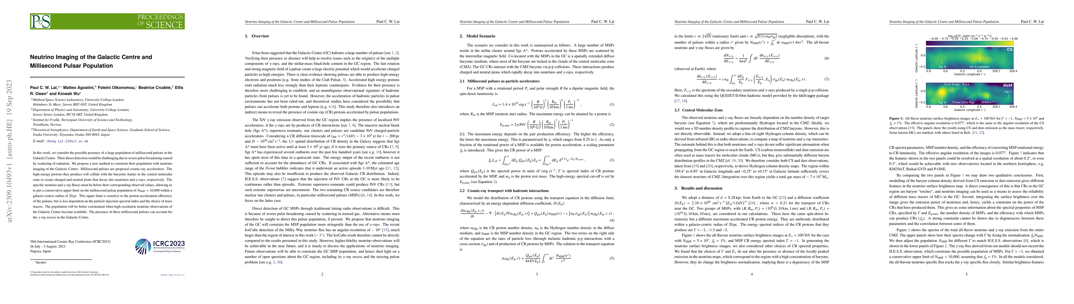 Thumbnail for Neutrino Imaging of the Galactic Centre and Millisecond Pulsar
  Population