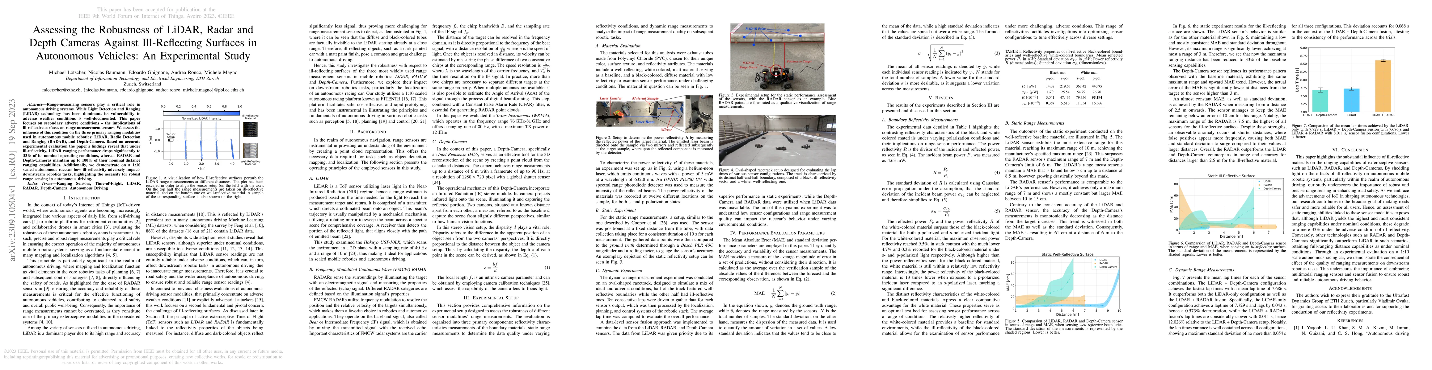Thumbnail for Assessing the Robustness of LiDAR, Radar and Depth Cameras Against
  Ill-Reflecting Surfaces in Autonomous Vehicles: An Experimental Study
