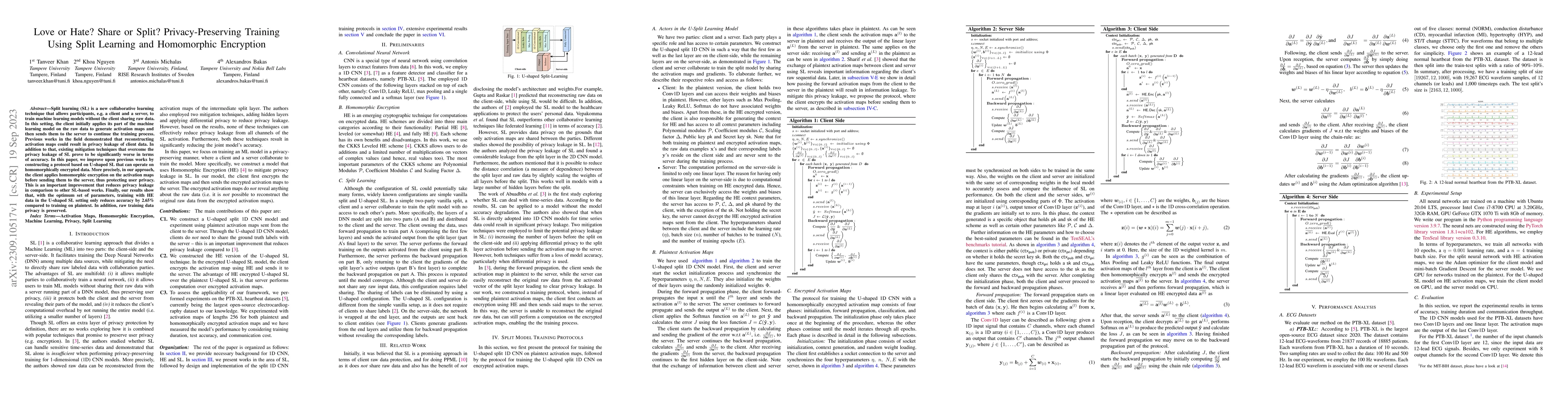 Thumbnail for Love or Hate? Share or Split? Privacy-Preserving Training Using Split
  Learning and Homomorphic Encryption