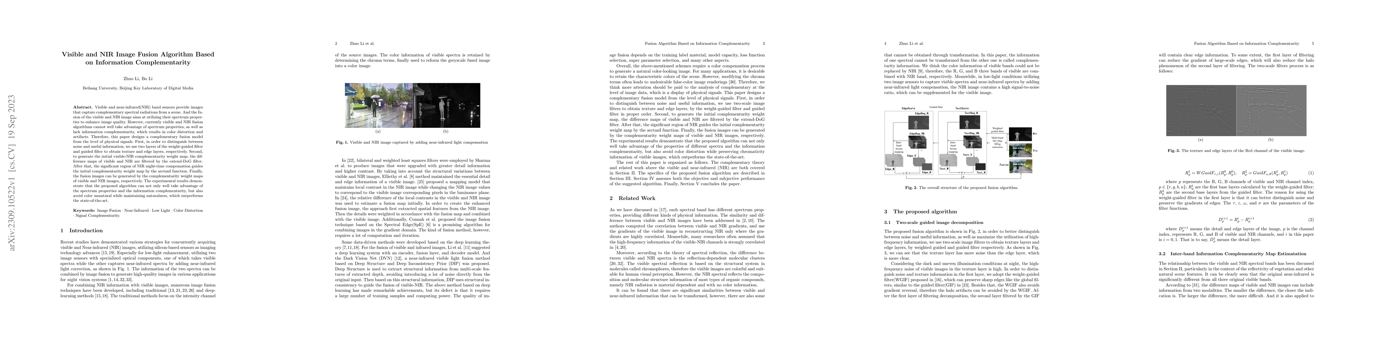Thumbnail for Visible and NIR Image Fusion Algorithm Based on Information
  Complementarity