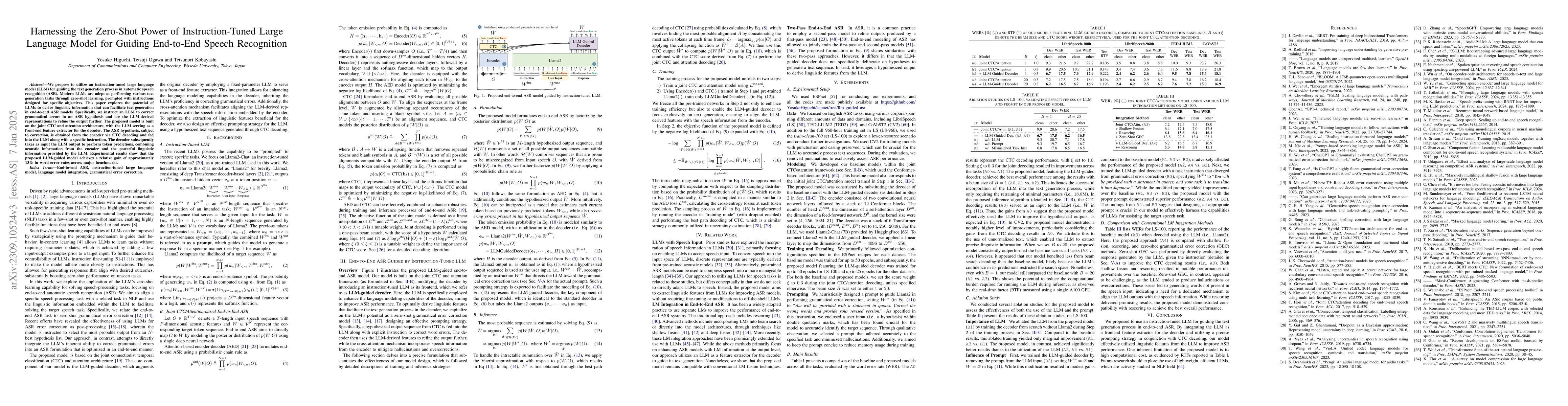 Thumbnail for Harnessing the Zero-Shot Power of Instruction-Tuned Large Language Model
  in End-to-End Speech Recognition