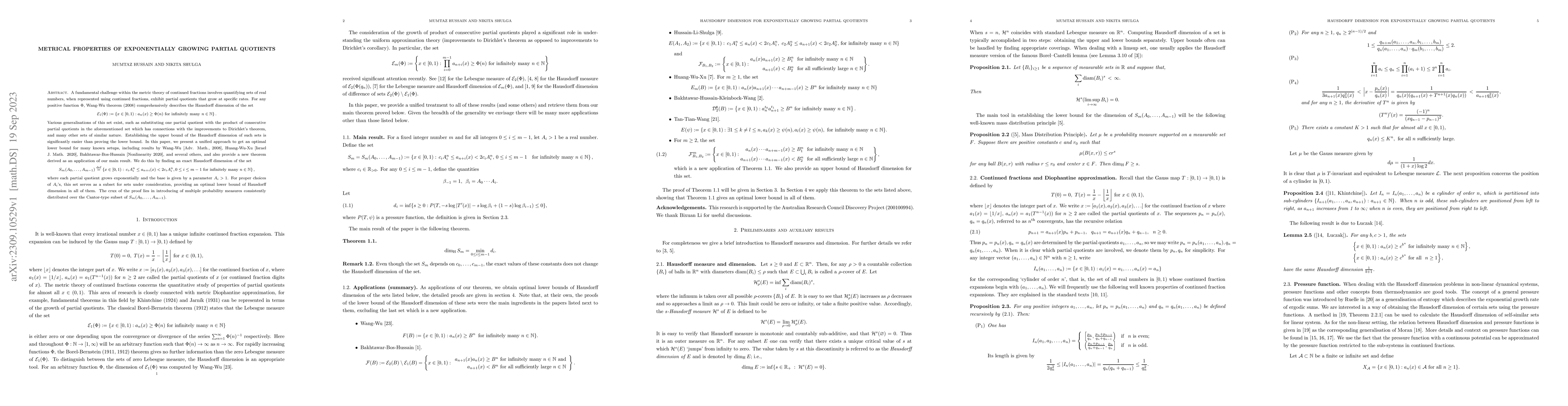 Thumbnail for Metrical properties of exponentially growing partial quotients
