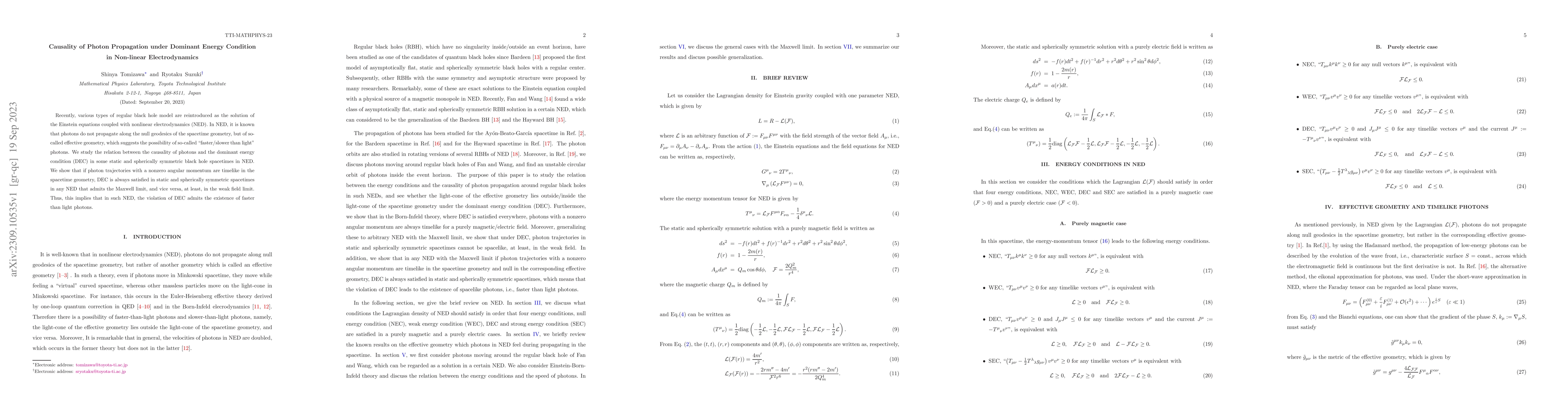 Thumbnail for Causality of Photon Propagation under Dominant Energy Condition in
  Non-linear Electrodynamics