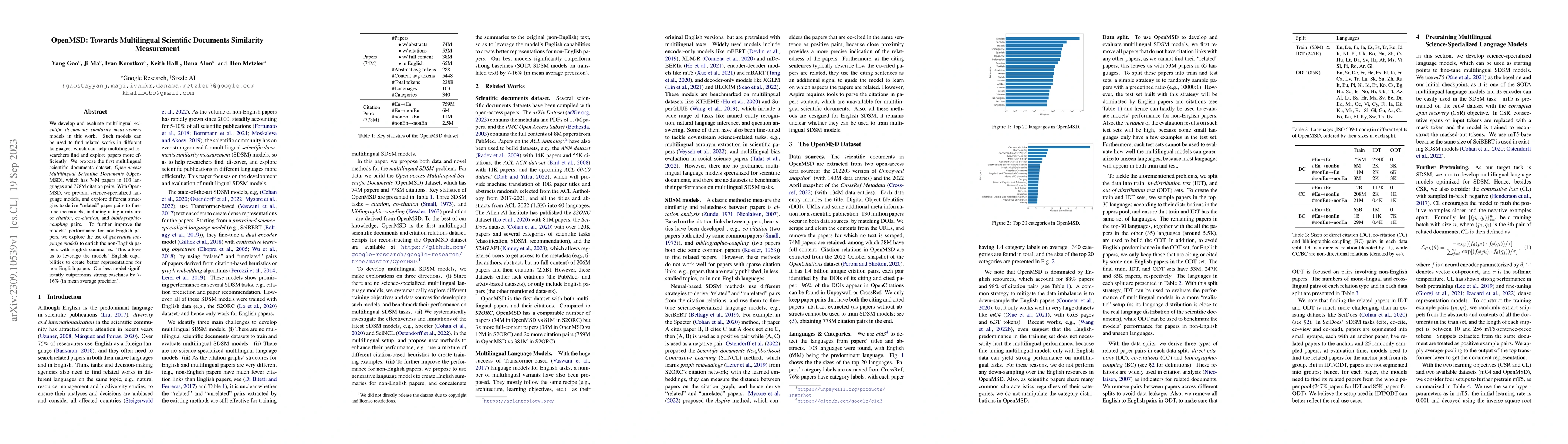 Thumbnail for OpenMSD: Towards Multilingual Scientific Documents Similarity
  Measurement