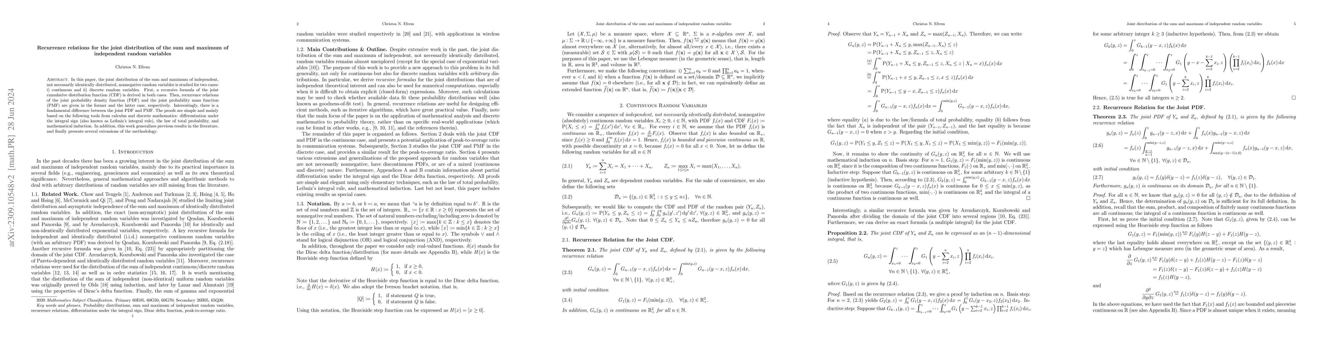 Thumbnail for Recurrence relations for the joint distribution of the sum and maximum
  of independent random variables