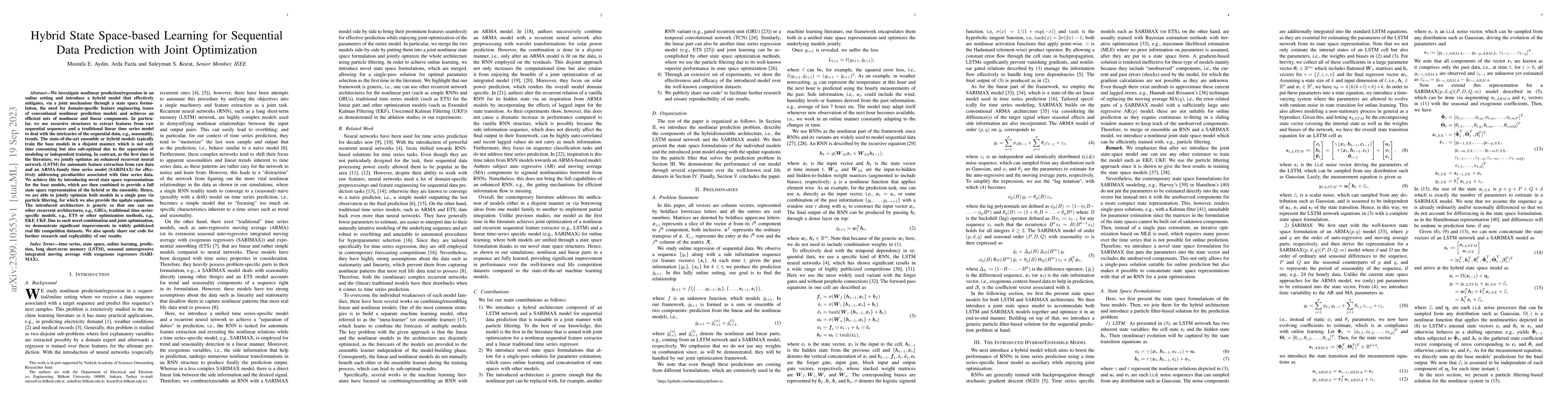 Thumbnail for Hybrid State Space-based Learning for Sequential Data Prediction with
  Joint Optimization