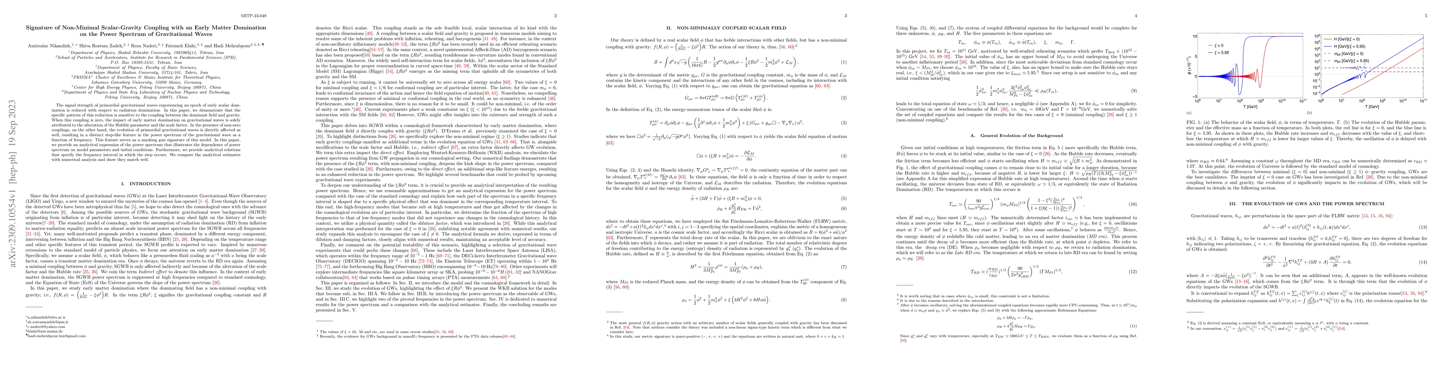 Thumbnail for Signature of Non-Minimal Scalar-Gravity Coupling with an Early Matter
  Domination on the Power Spectrum of Gravitational Waves