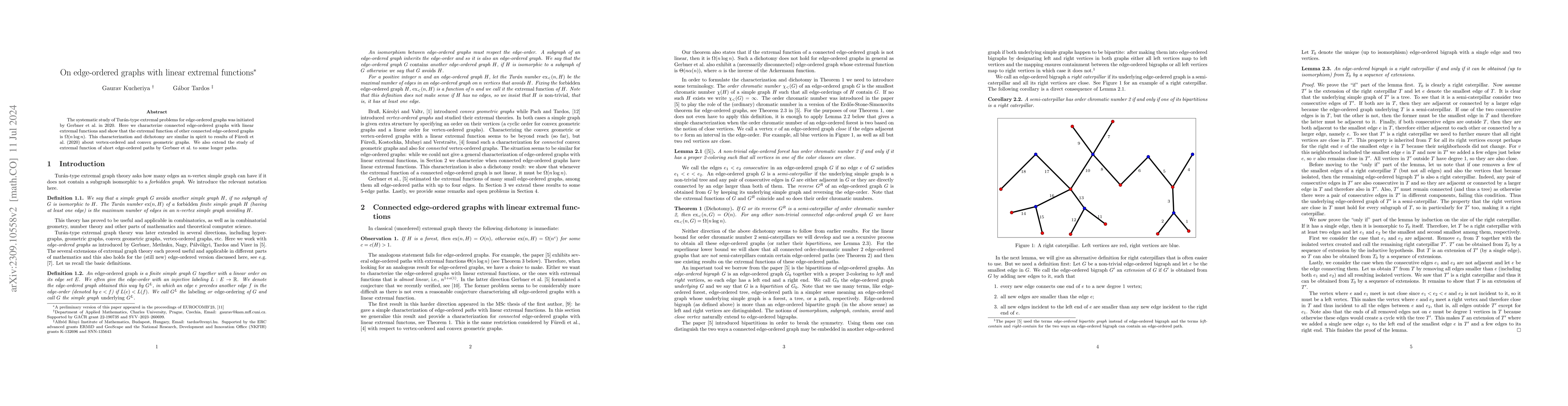 Thumbnail for On edge-ordered graphs with linear extremal functions