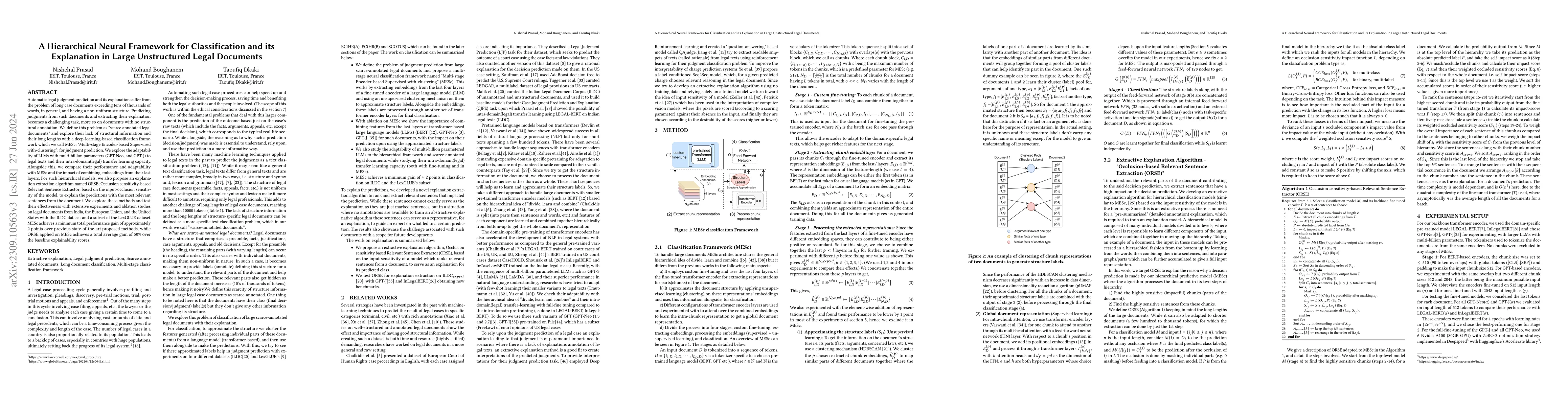 Thumbnail for A Hierarchical Neural Framework for Classification and its Explanation
  in Large Unstructured Legal Documents