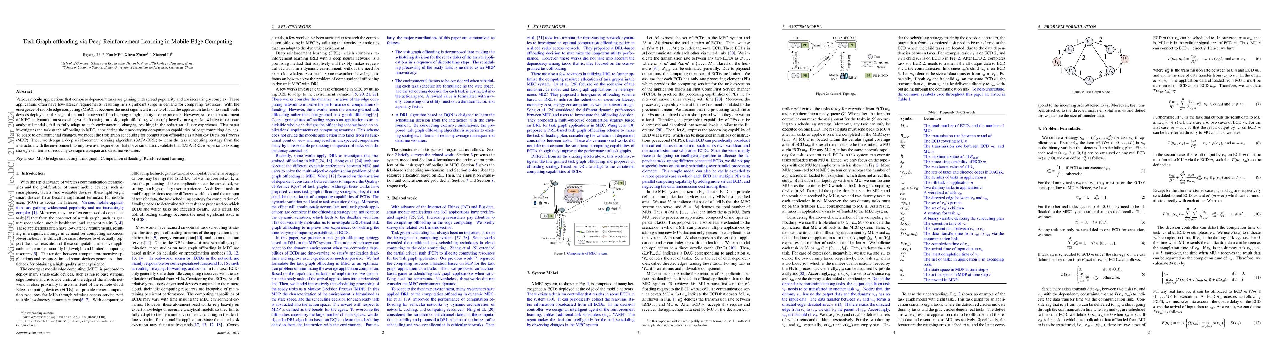 Thumbnail for Task Graph offloading via Deep Reinforcement Learning in Mobile Edge
  Computing
