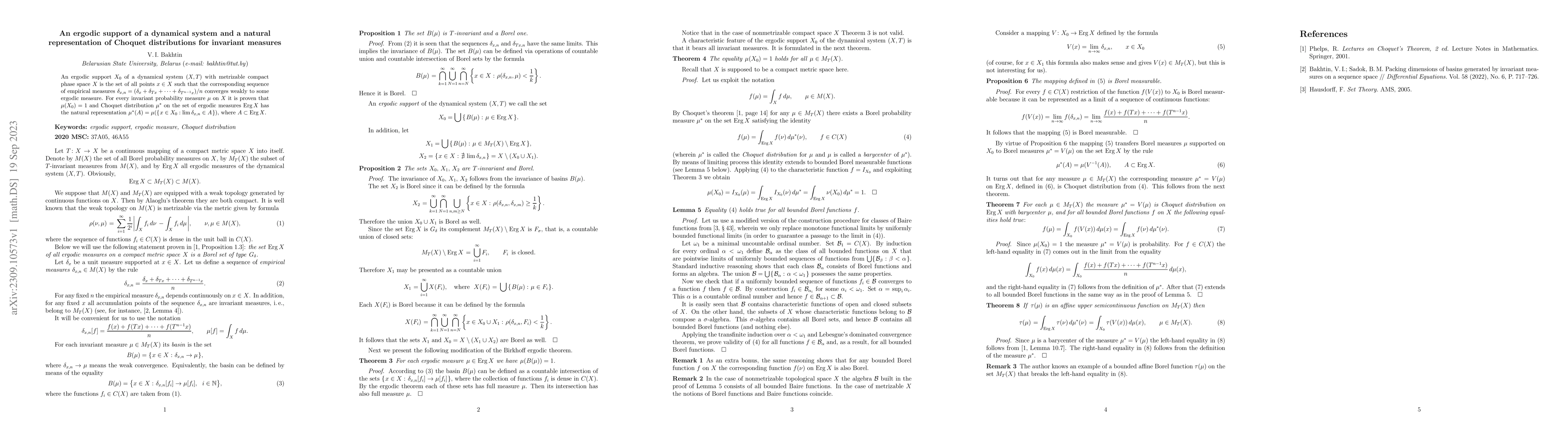 Thumbnail for An ergodic support of a dynamical system and a natural representation of
  Choquet distributions for invariant measures