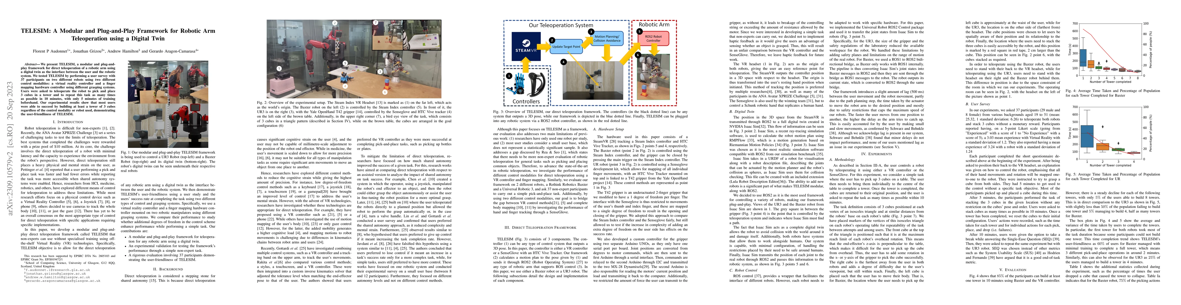 Thumbnail for TELESIM: A Modular and Plug-and-Play Framework for Robotic Arm
  Teleoperation using a Digital Twin