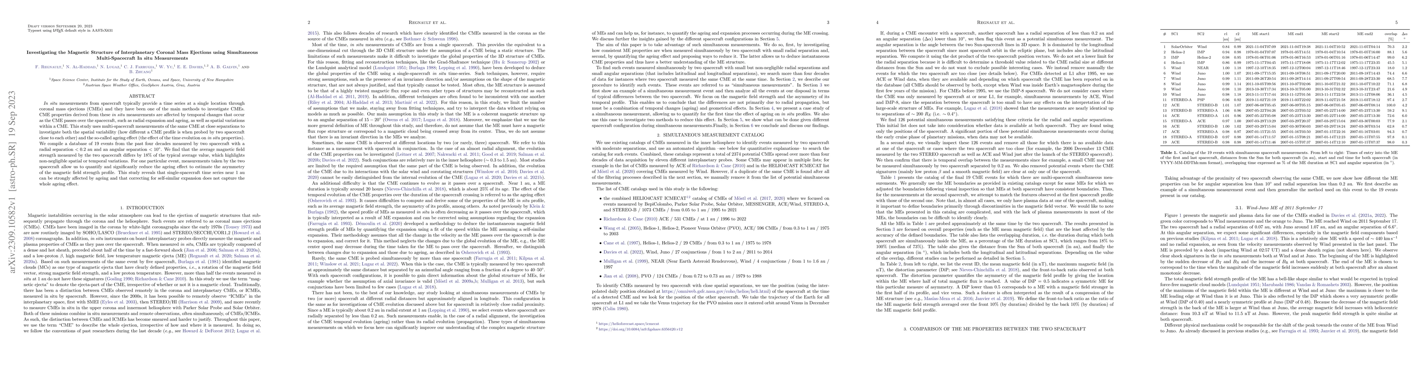 Thumbnail for Investigating the Magnetic Structure of Interplanetary Coronal Mass
  Ejections using Simultaneous Multi-Spacecraft In situ Measurements