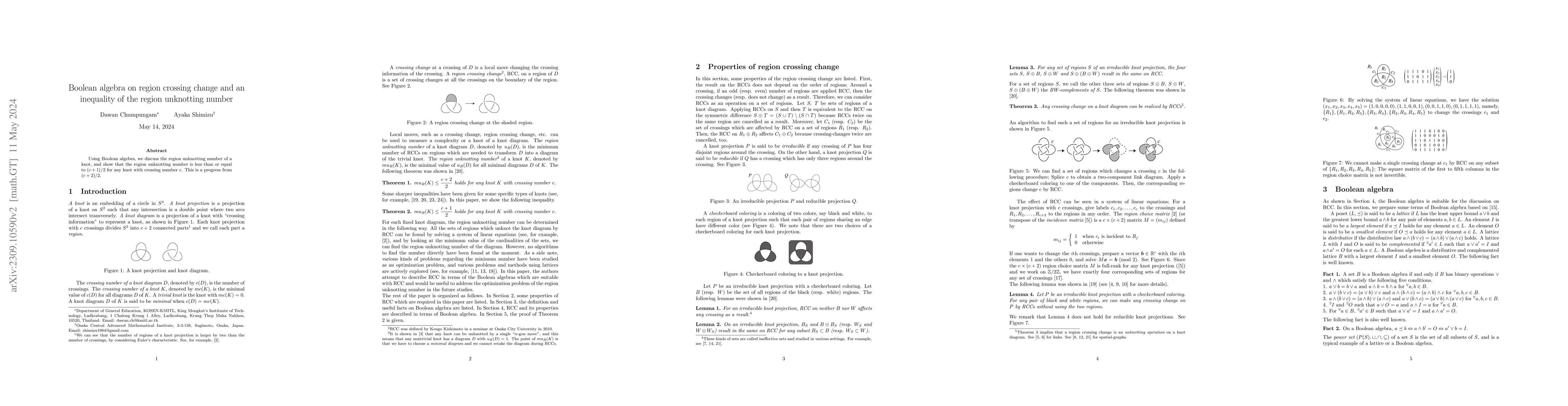 Thumbnail for Boolean algebra on region crossing change and an inequality of the
  region unknotting number