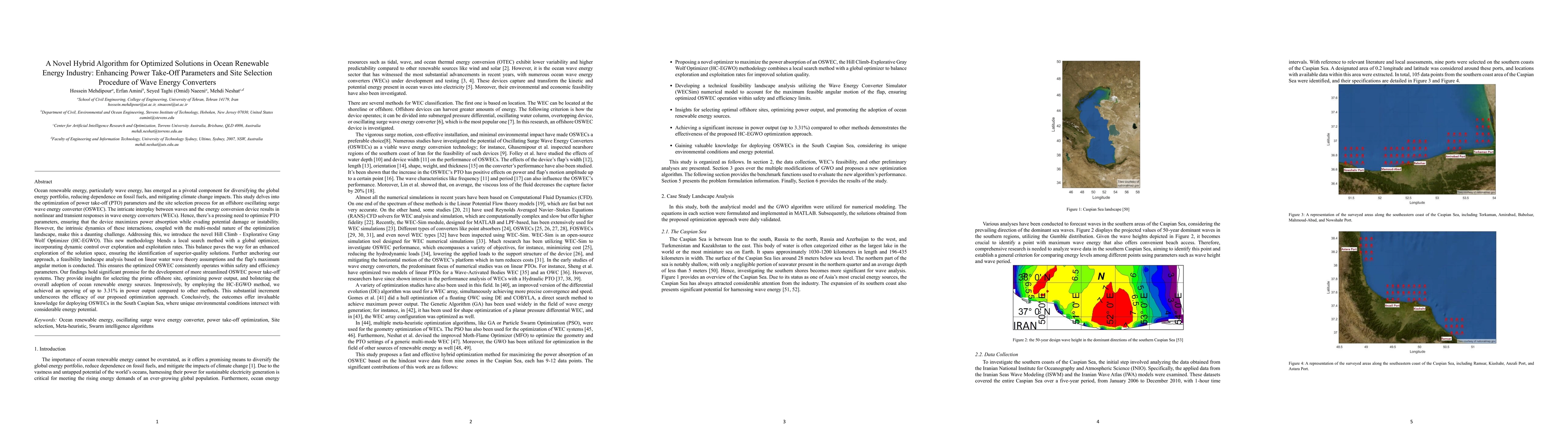Thumbnail for A Novel Hybrid Algorithm for Optimized Solutions in Ocean Renewable
  Energy Industry: Enhancing Power Take-Off Parameters and Site Selection
  Procedure of Wave Energy Converters
