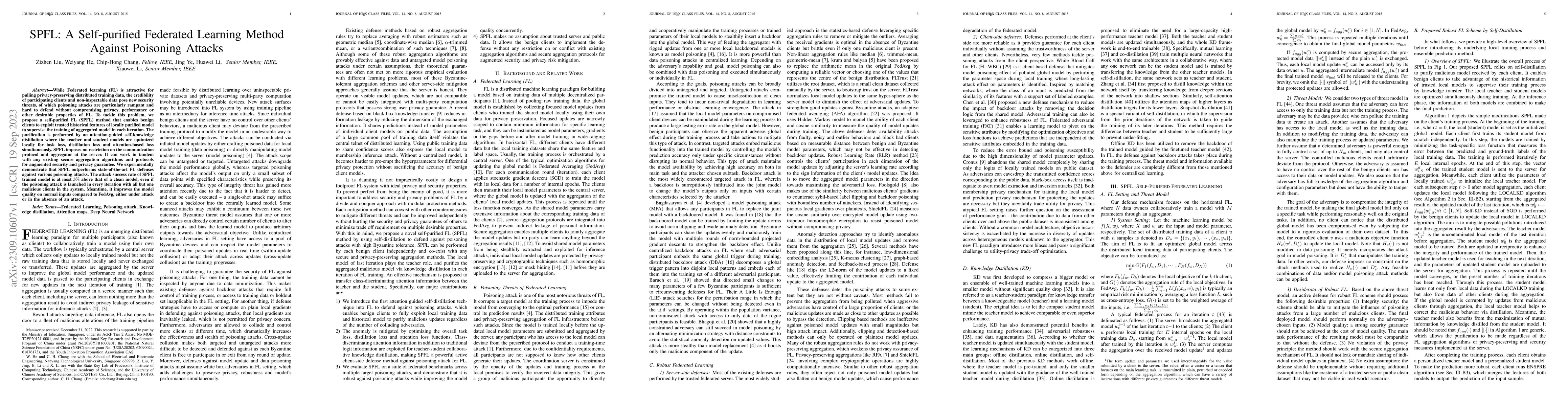Thumbnail for SPFL: A Self-purified Federated Learning Method Against Poisoning
  Attacks