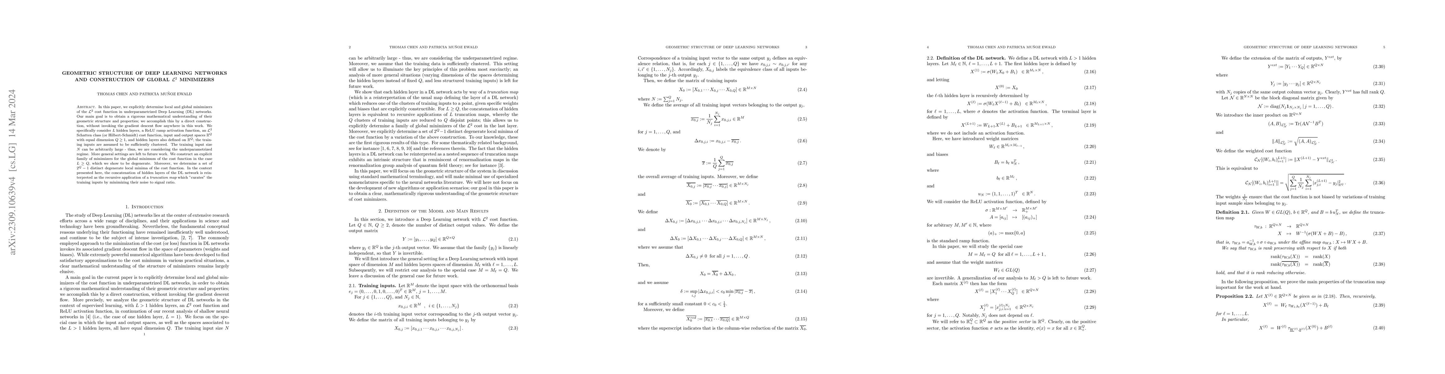 Thumbnail for Geometric structure of Deep Learning networks and construction of global
  ${\mathcal L}^2$ minimizers