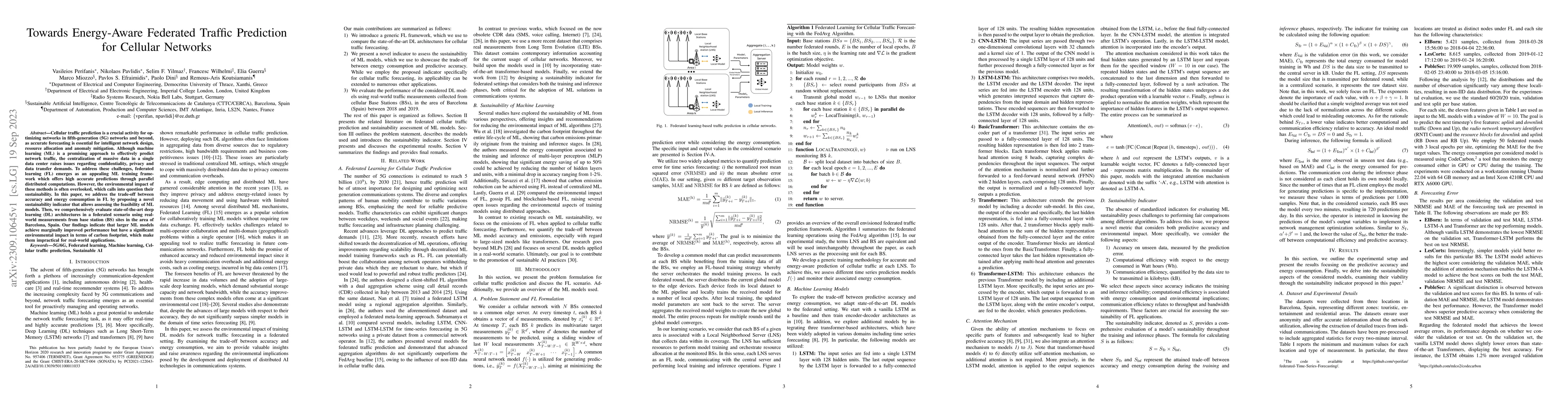 Thumbnail for Towards Energy-Aware Federated Traffic Prediction for Cellular Networks