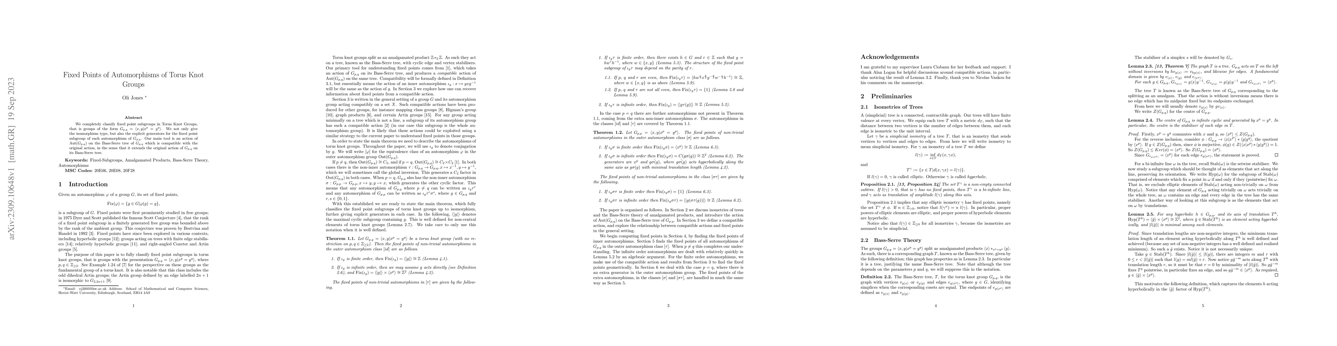 Thumbnail for Fixed Points of Automorphisms of Torus Knot Groups