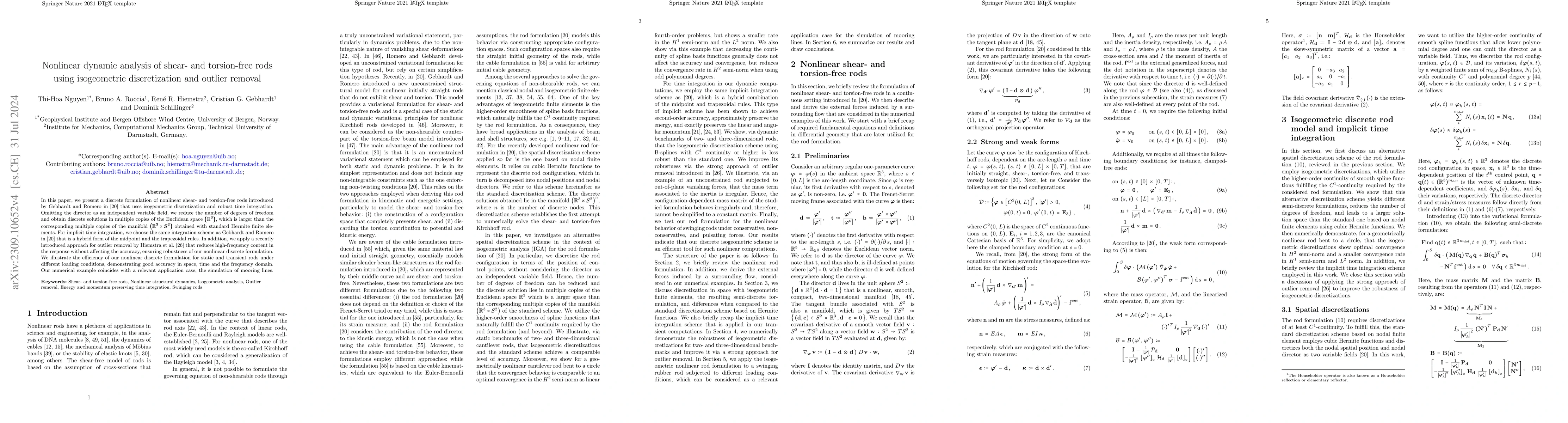 Thumbnail for Nonlinear dynamic analysis of shear- and torsion-free rods using
  isogeometric discretization and outlier removal