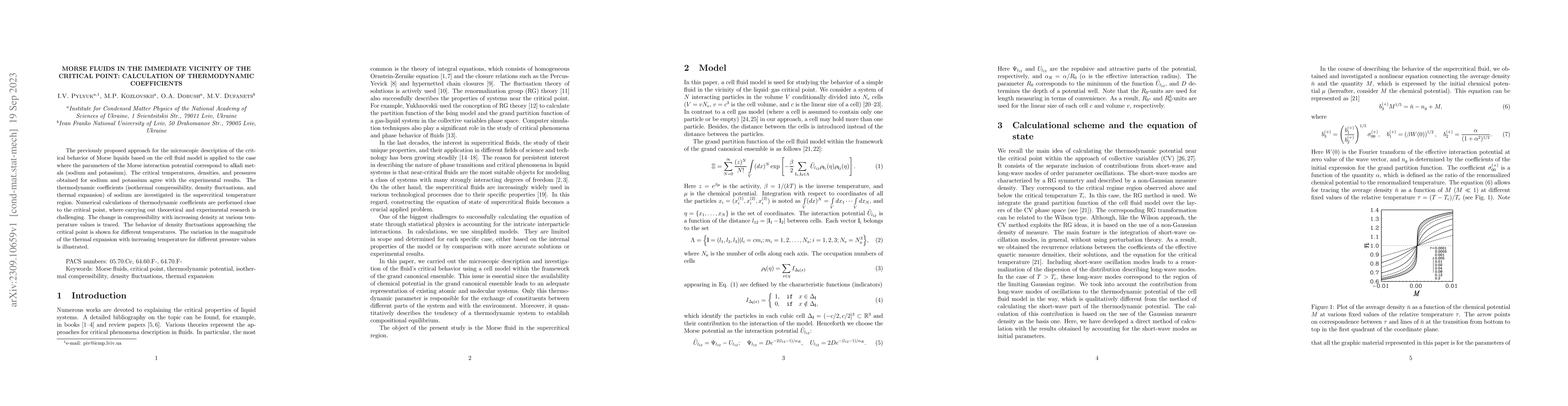 Thumbnail for Morse fluids in the immediate vicinity of the critical point:
  Calculation of thermodynamic coefficients