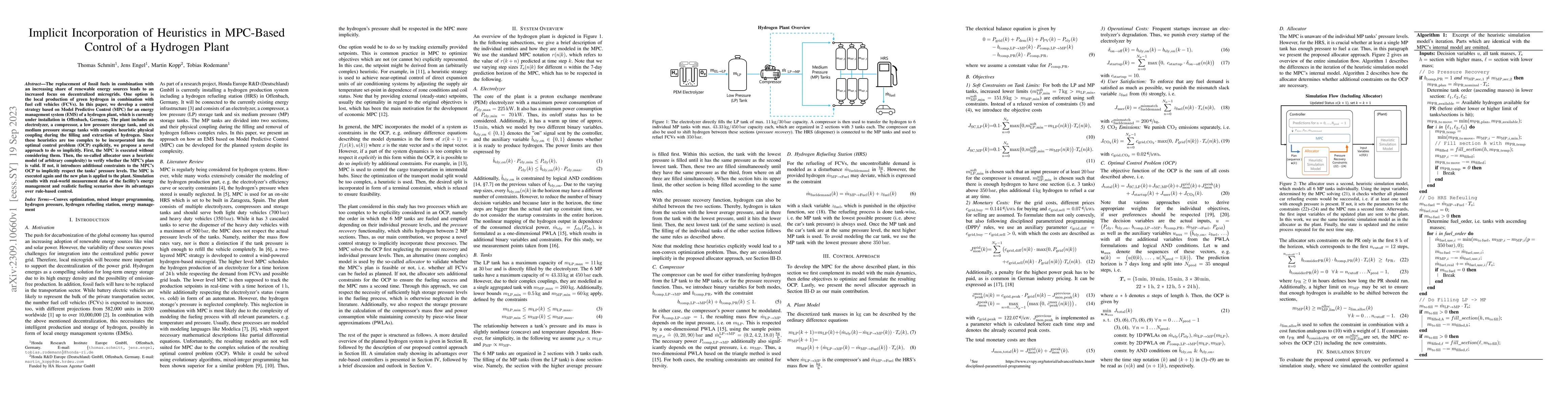 Thumbnail for Implicit Incorporation of Heuristics in MPC-Based Control of a Hydrogen
  Plant