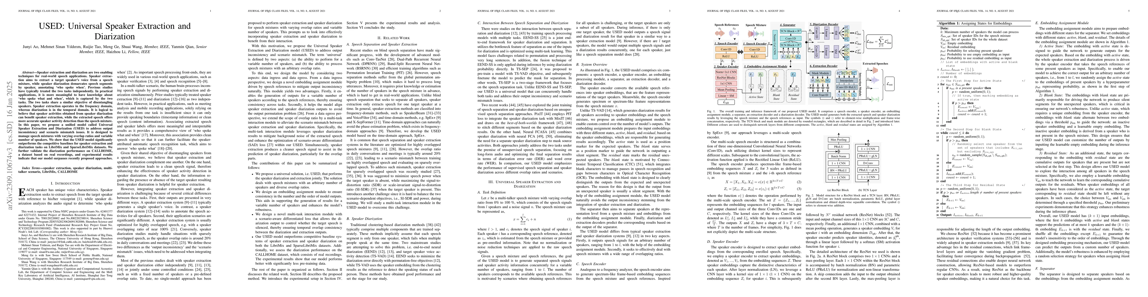 Thumbnail for USED: Universal Speaker Extraction and Diarization