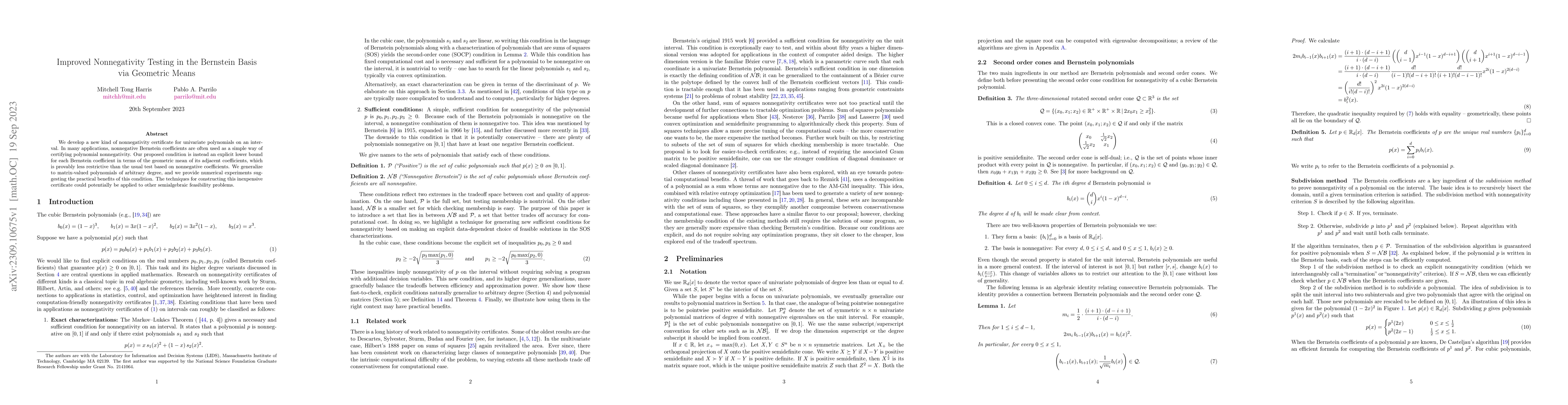 Thumbnail for Improved Nonnegativity Testing in the Bernstein Basis via Geometric
  Means
