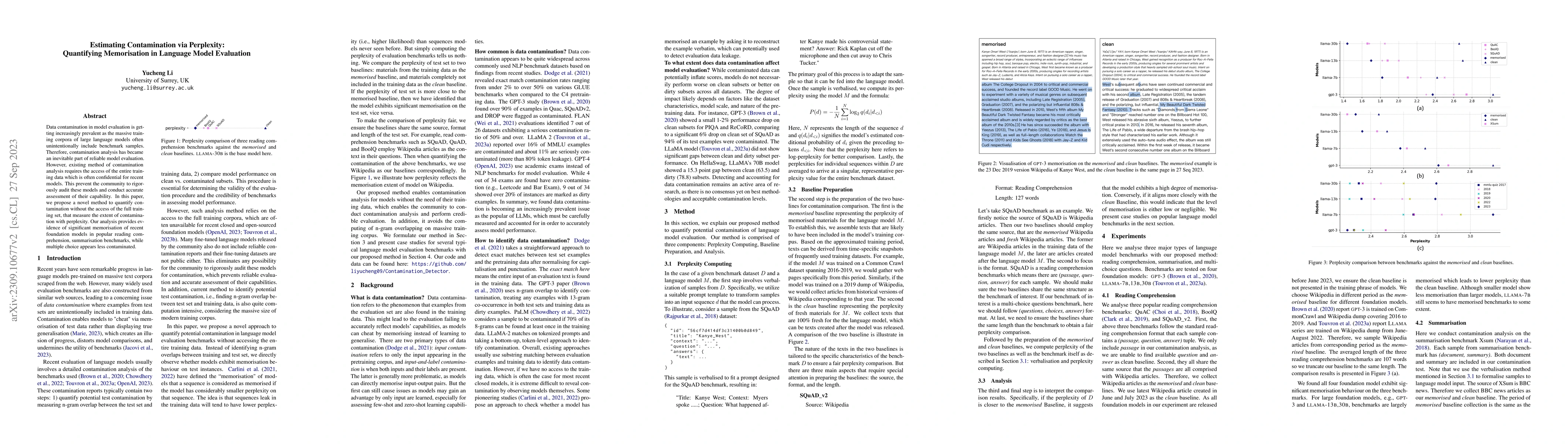 Thumbnail for Estimating Contamination via Perplexity: Quantifying Memorisation in
  Language Model Evaluation