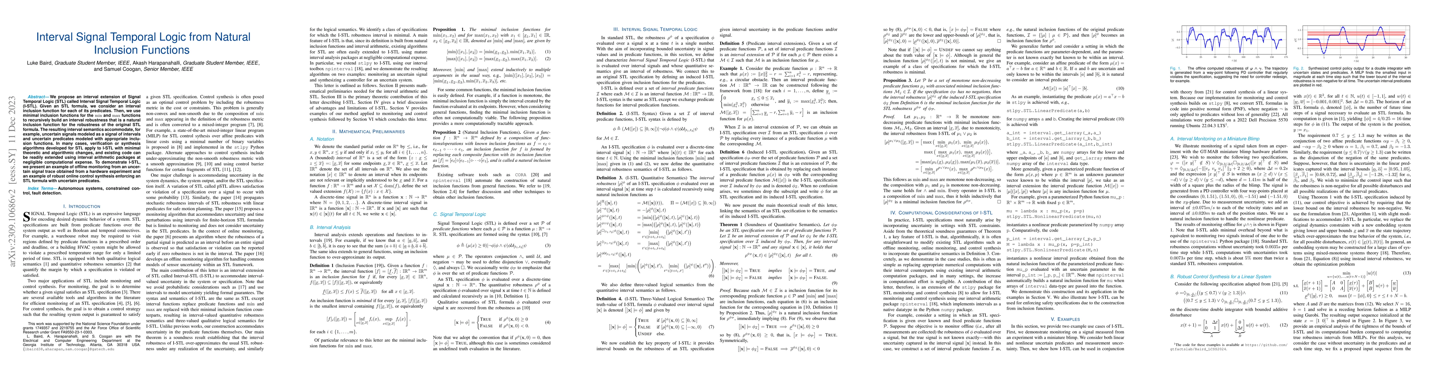Thumbnail for Interval Signal Temporal Logic from Natural Inclusion Functions