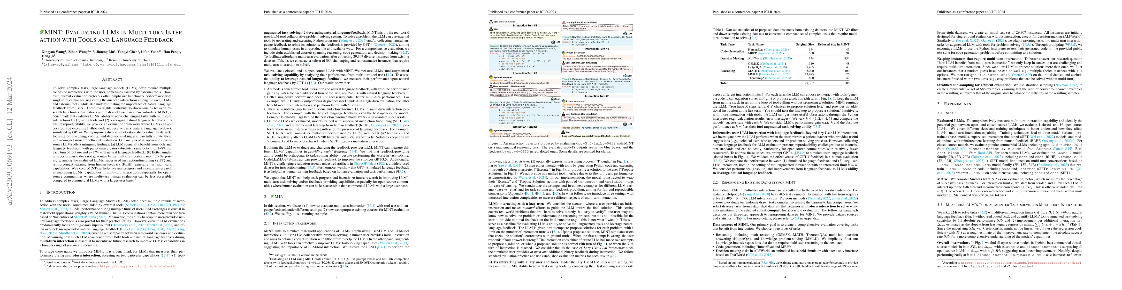 Thumbnail for MINT: Evaluating LLMs in Multi-turn Interaction with Tools and Language
  Feedback