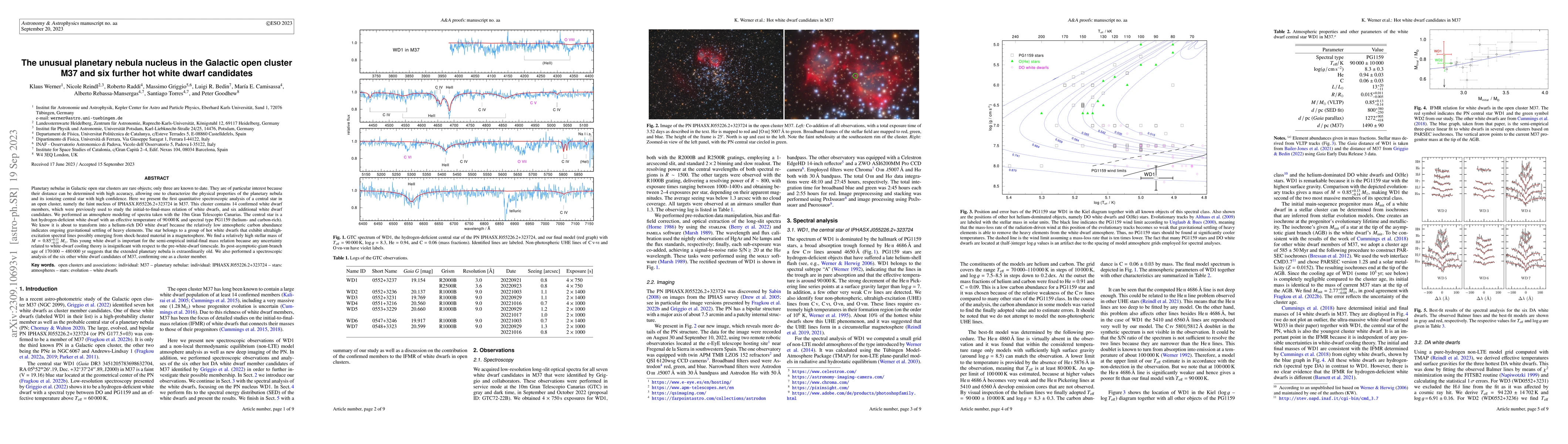 Thumbnail for The unusual planetary nebula nucleus in the Galactic open cluster M37
  and six further hot white dwarf candidates