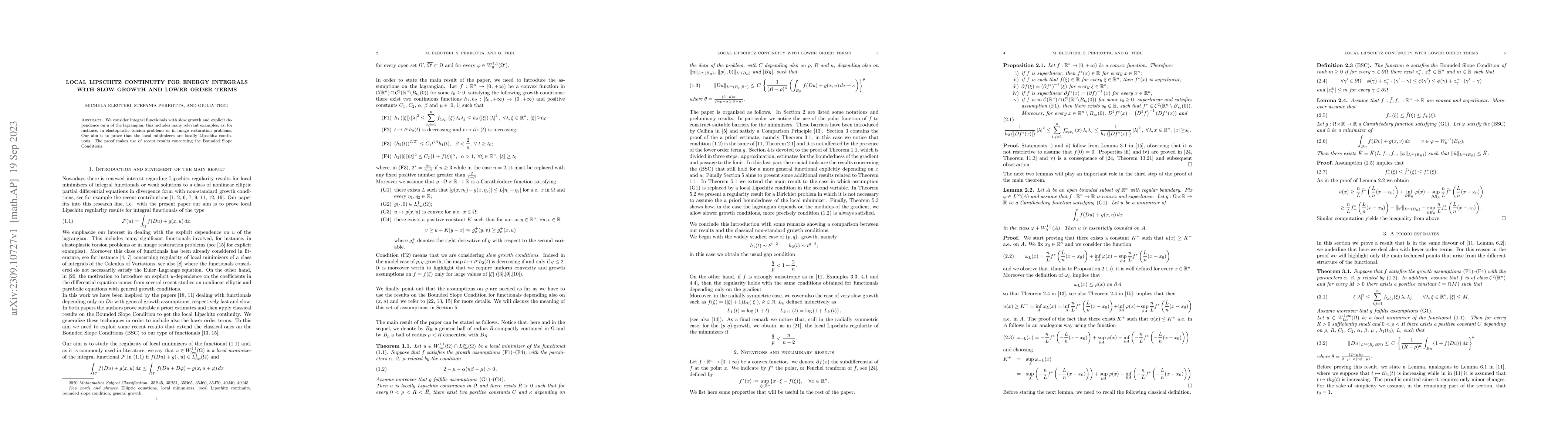 Thumbnail for Local Lipschitz continuity for energy integrals with slow growth and
  lower order terms