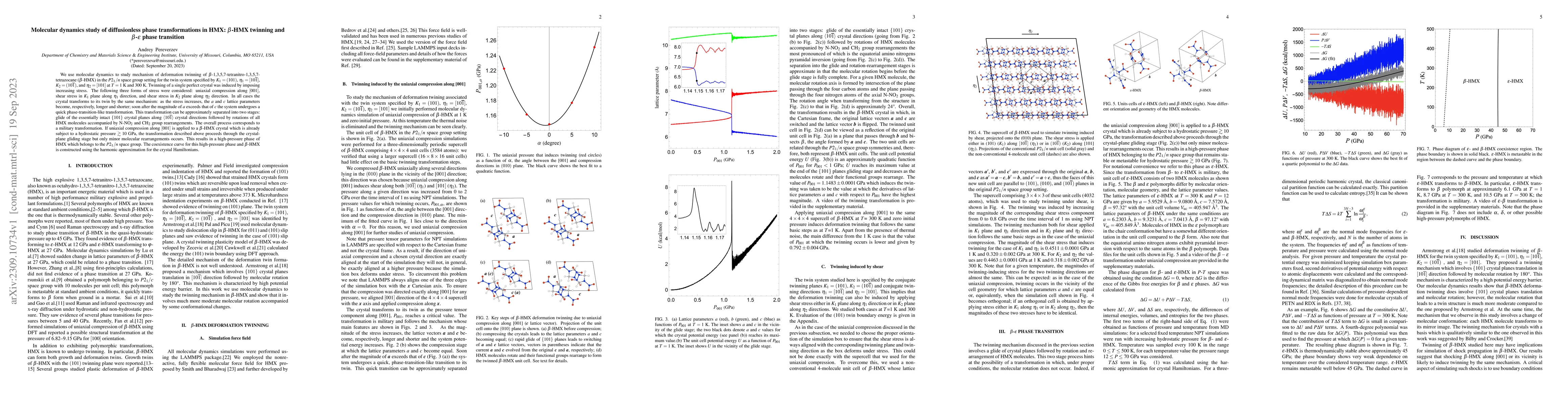 Thumbnail for Molecular dynamics study of diffusionless phase transformations in HMX:
  $\beta$-HMX twinning and $\beta$-$\epsilon$ phase transition