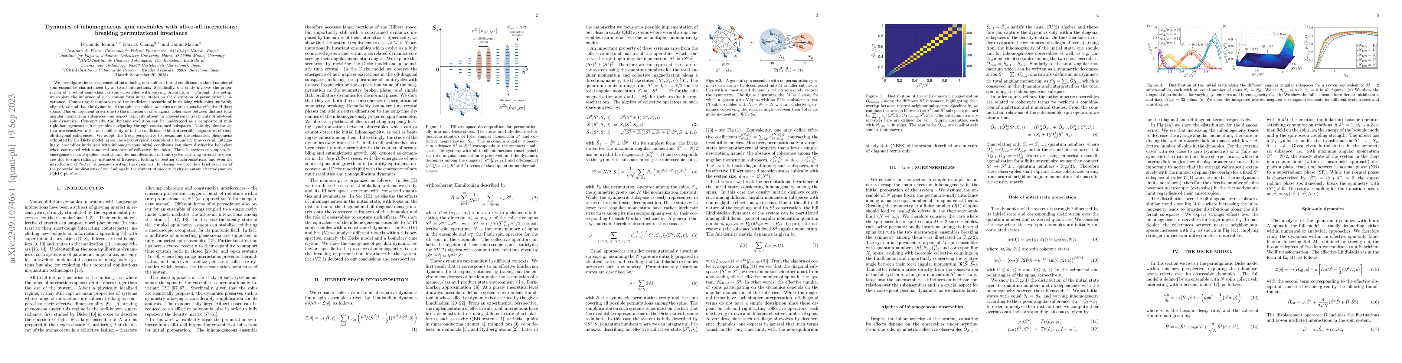 Thumbnail for Dynamics of inhomogeneous spin ensembles with all-to-all interactions:
  breaking permutational invariance