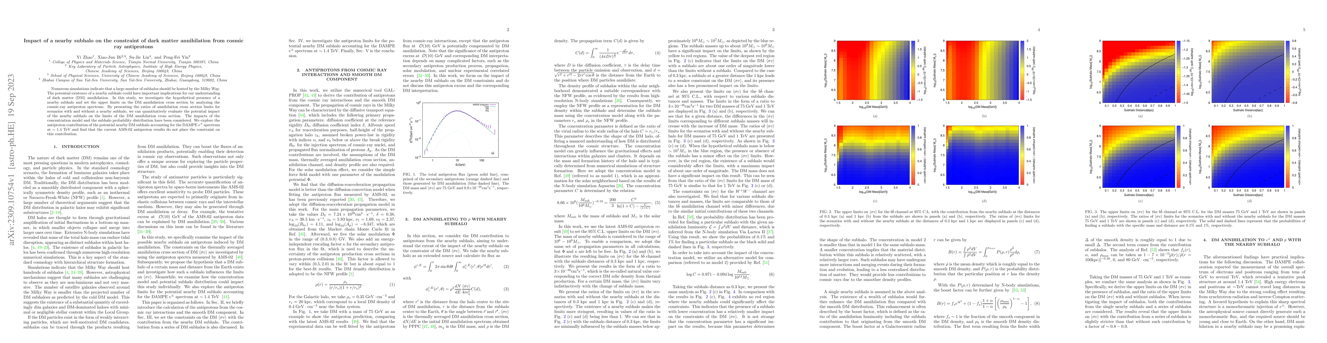 Thumbnail for Impact of a nearby subhalo on the constraint of dark matter annihilation
  from cosmic ray antiprotons