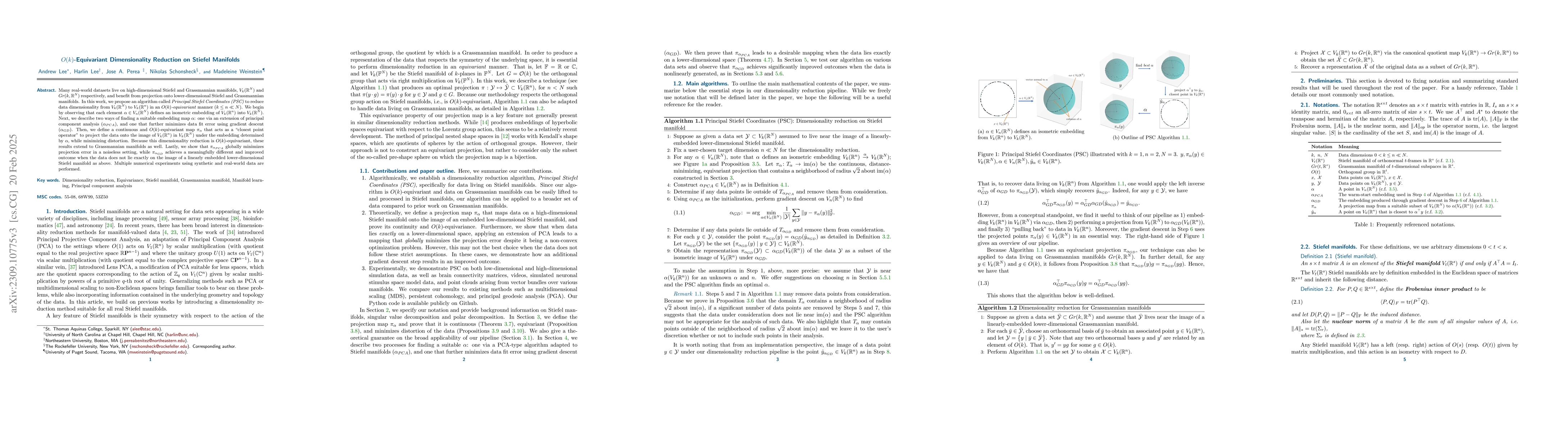 Thumbnail for $O(k)$-Equivariant Dimensionality Reduction on Stiefel Manifolds