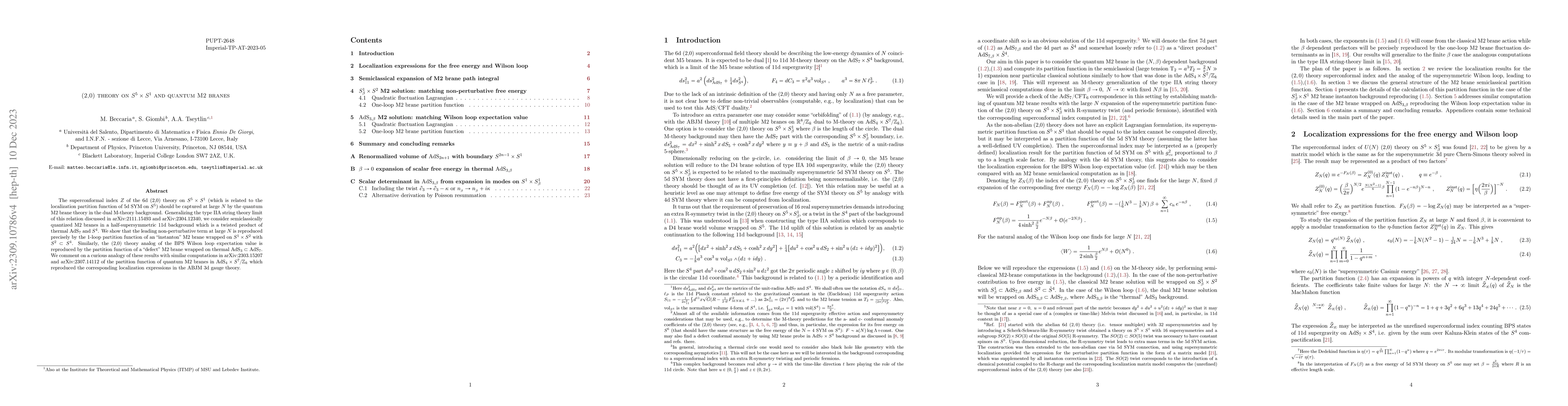 Thumbnail for (2,0) theory on $S^5 \times S^1$ and quantum M2 branes